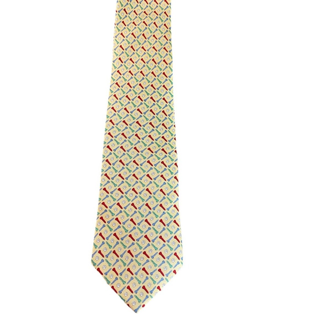 Alynn Golf Tees & Balls Necktie Mens One Size Yellow Excellent Silk Novelty Tie